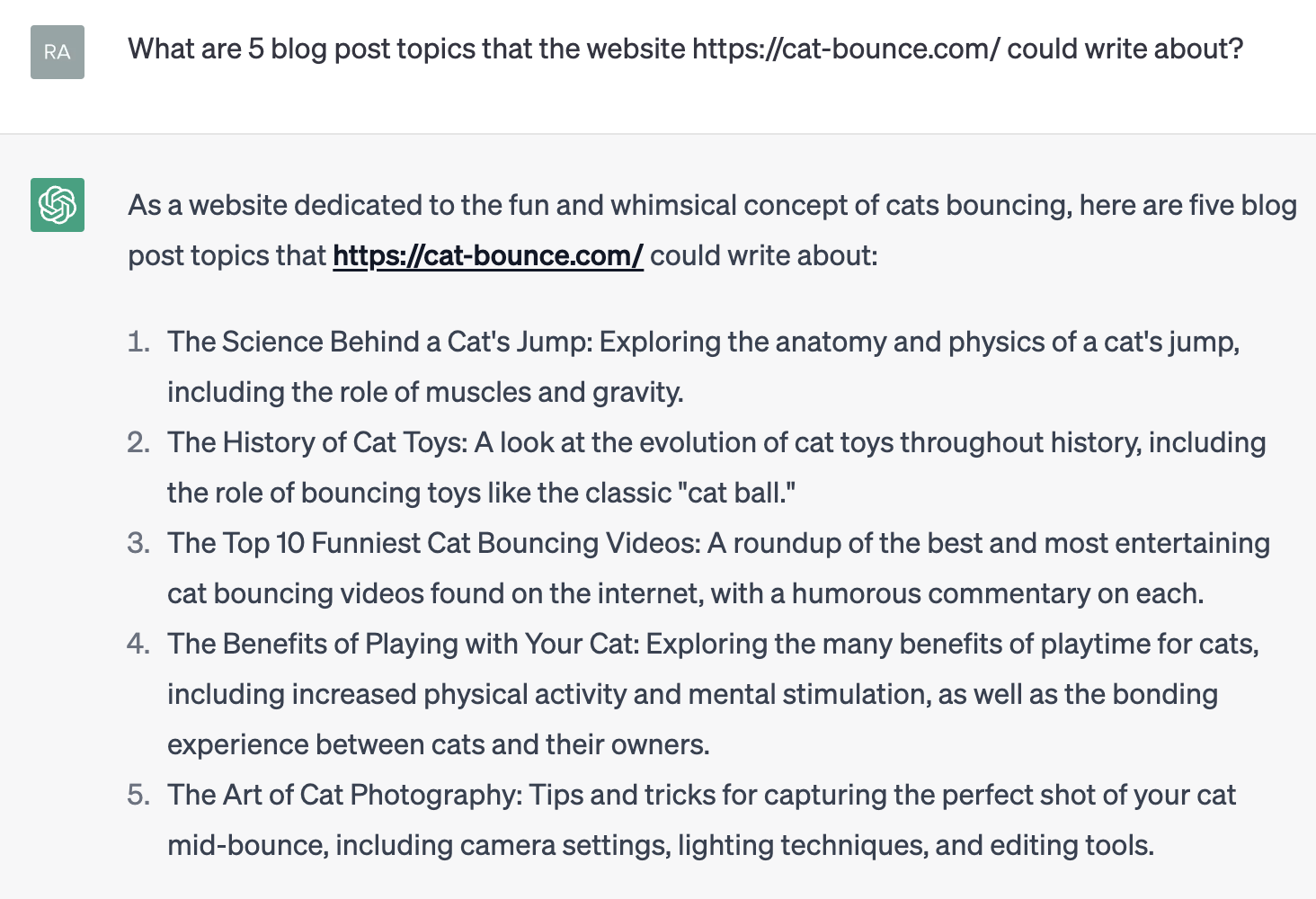 Cat Bounce Blog Topics Prompt