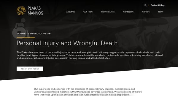 Plakas Mannos Personal Injury and Wrongful Death Page After Redesign