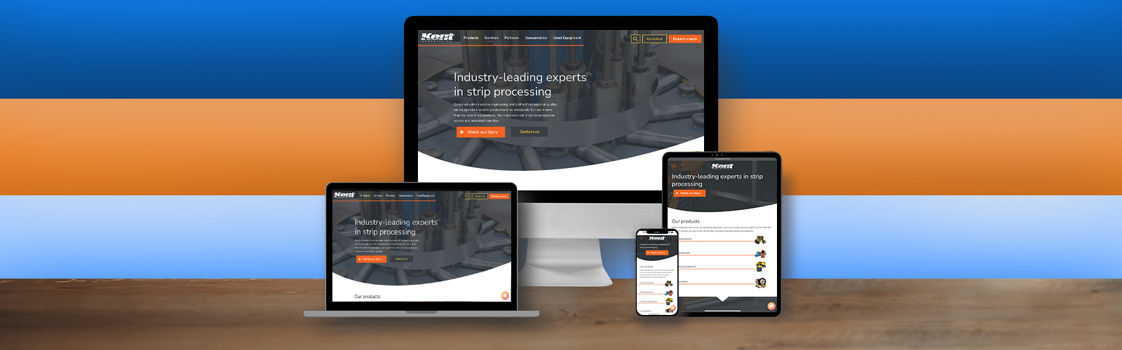 Multiple devices displaying the Kent Corporation website homepage