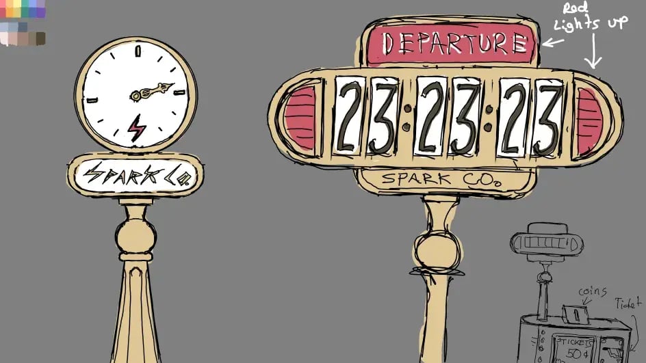 Departure clock concepts emphasizing a digital, mechanical aesthetic.