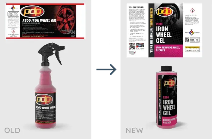 redesigned product labels for automotive detailing products with QR codes and improved readability